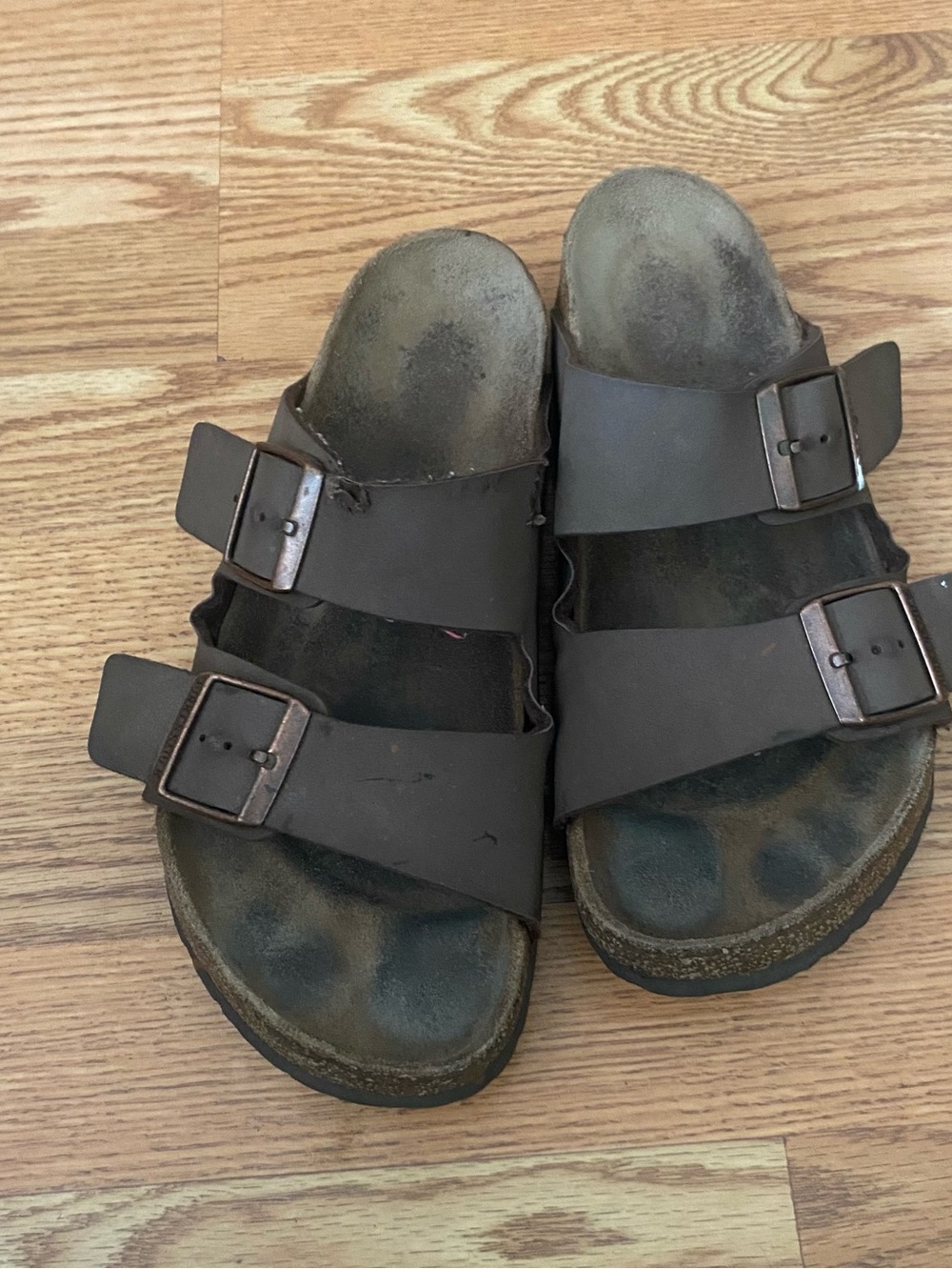 Double Buckle Slide Sandals in Dark Brown